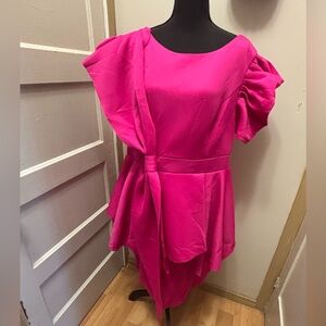 Bright Fuchsia Puff Sleeve Peplum Dress new size xxl